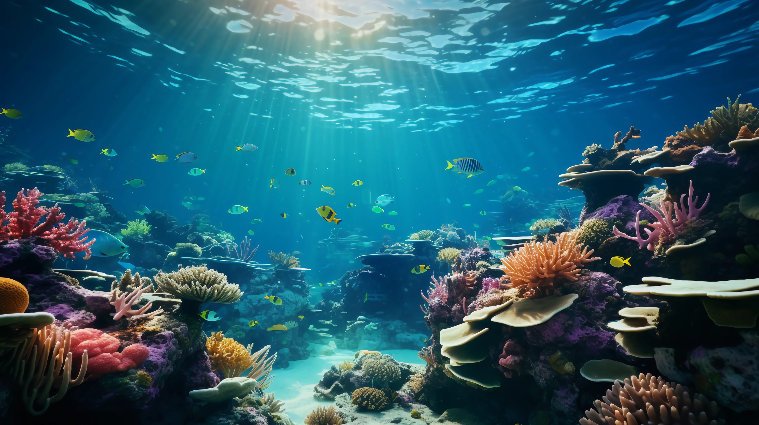 beautiful underwater scenery with various types of fish and coral reefs